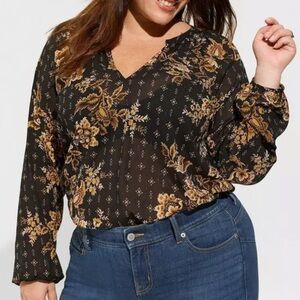 Torrid Crinkle Chiffon Lurex Peasant Long Sleeve Blouse Size 2